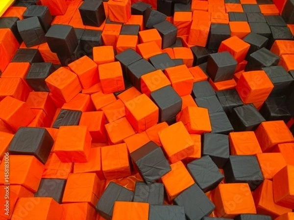 Fototapeta Orange and black soft cubes in a textured game pit with high contrast