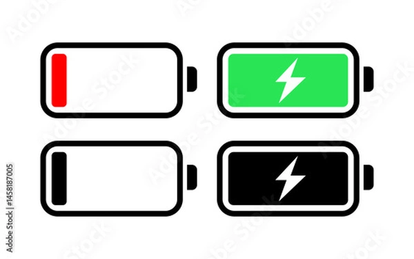 Fototapeta Set of lowbat and full battery indicators. Vector illustration