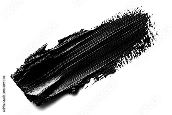 Fototapeta Top view of a black crosshatching brush stroke isolated on a white transparent background