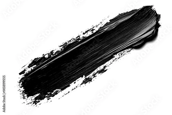 Obraz Top view of a black vertical brush stroke isolated on a white transparent background