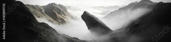 Obraz Breathtaking panorama of blue sky and haze over rugged mountains nature scene serene environment wide-angle view