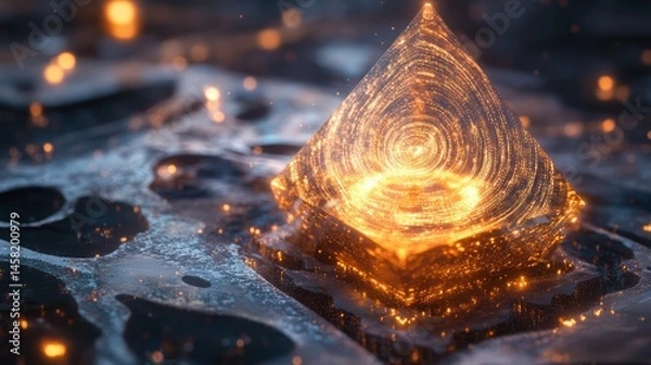 Obraz Luminous Pyramid: A Glowing Crystal in a Dark Realm