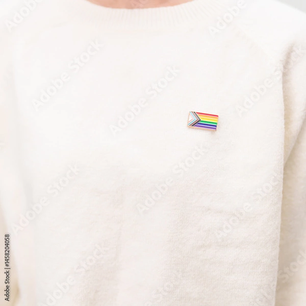 Obraz Happy pride month and LGBT or LGBTQ or LGBTQIA with rainbow flag Brooch pin for Lesbian, Gay, Bisexual, Transgender, Queer, Intersex, Non Binary, Marriage Equality Law, Pansexual and Demisexual