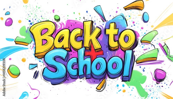 Fototapeta Vibrant "Back to School" Graffiti Style Banner. Energetic "Back to School" graffiti style text with colorful artistic elements, perfect for educational and creative themes