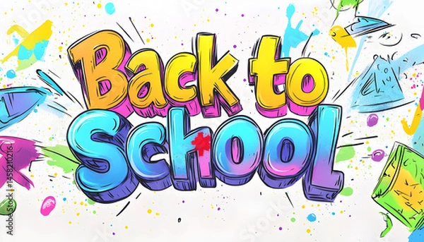 Fototapeta Vibrant "Back to School" Graffiti Style Banner. Energetic "Back to School" graffiti style text with colorful artistic elements, perfect for educational and creative themes