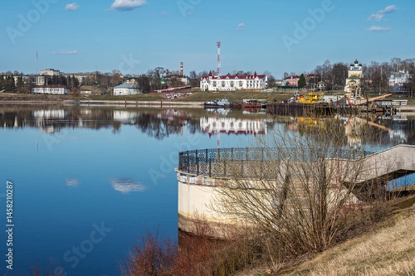 Fototapeta Terrace over the river on background of cityscape.