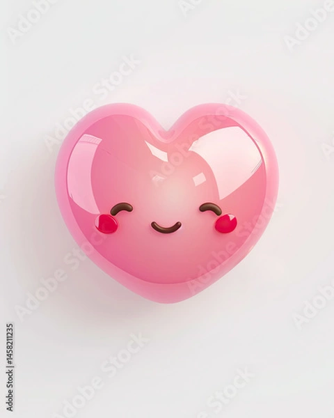 Fototapeta A 3D illustration of a glossy pink heart with a romantic and soft design, floating on a pastel background. Perfect for Valentine's Day celebration, the heart is surrounded by small sparkles and subtle