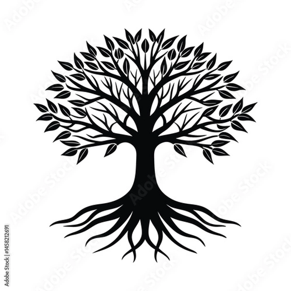 Fototapeta Tree Deep Roots Vector Silhouette