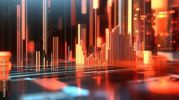 Obraz Abstract Digital Data Visualization:  A Glowing Metropolis of Information