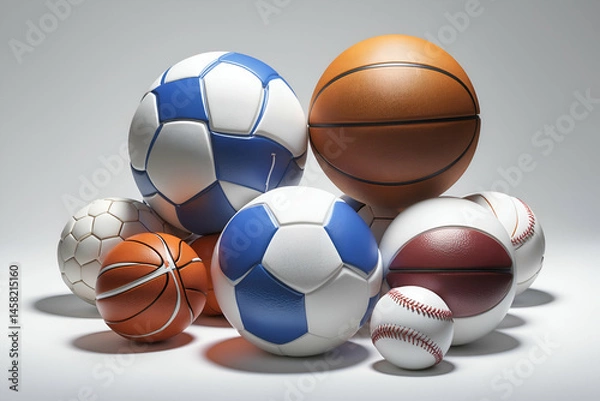 Obraz Assorted sports balls stacked together for team games and activities