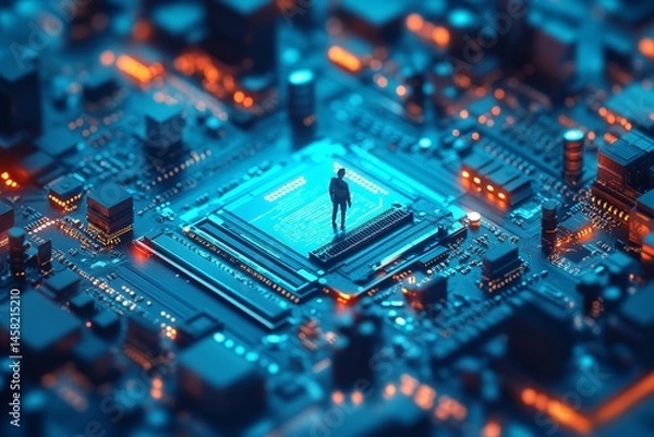 Fototapeta Miniature Figure on Illuminated Circuit Board