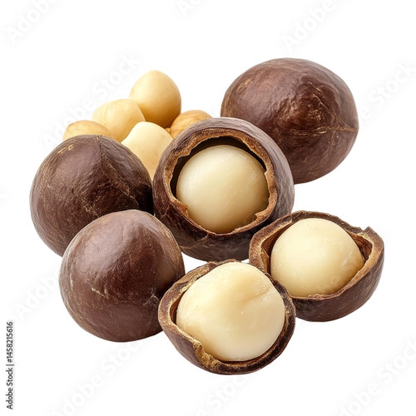 Obraz Fresh macadamia nuts displayed against a clean transparent background showcasing their natural beauty and texture, fresh macadamia nut on transparent background