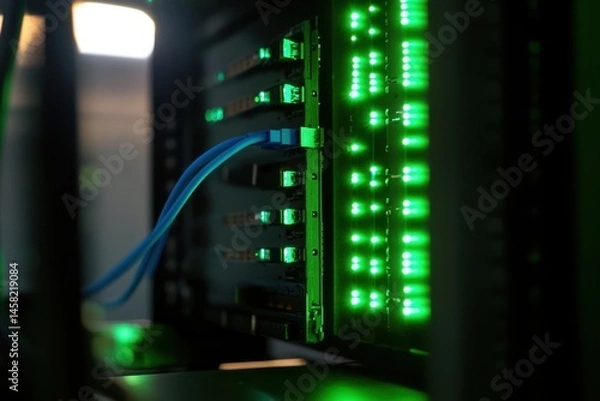 Fototapeta Intricate Server Rack with Glowing Green Lights