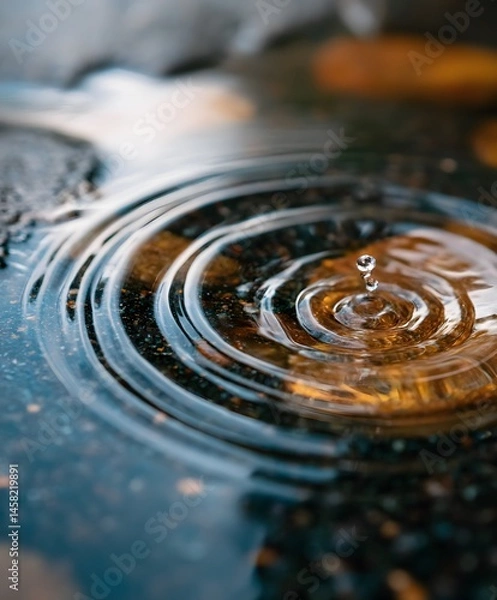 Fototapeta Raindrop ripples creating rings nature scene high-resolution image outdoor setting close-up view water concept