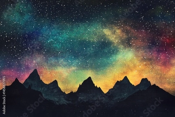 Obraz Majestic Mountain Range Under a Starry Night Sky