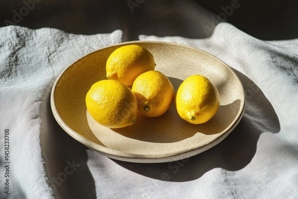Obraz Fresh Lemons on a Beige Plate