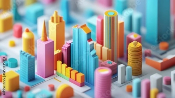 Obraz Vibrant 3D Cityscape: A Colorful Architectural Wonderland