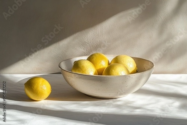 Obraz Lemons in a Cream Ceramic Bowl - A Still Life