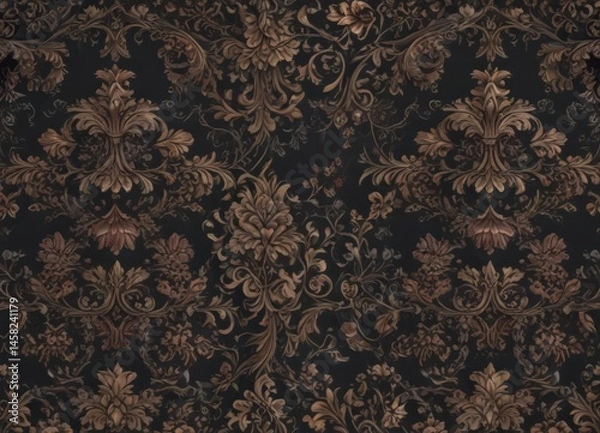 Fototapeta Intricate damask, dark floral vines, seamless pattern, seamless texture, gothic wallpaper