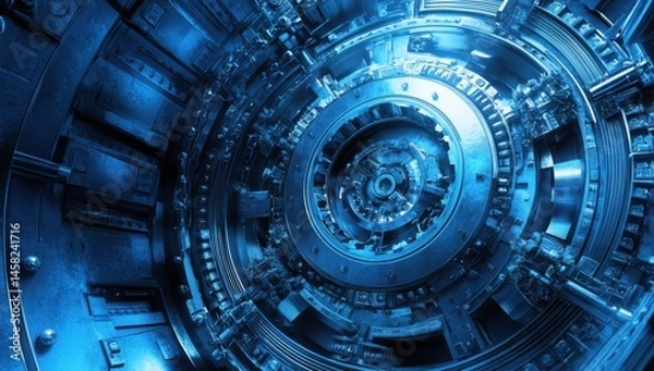 Obraz Intricate Machinery Design - A Deep Blue Exploration