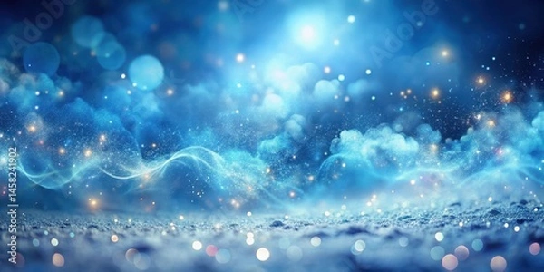 Fototapeta Swirling clouds of blue mist suspended in mid-air with intricate glitter patterns and subtle bokeh lights creating a mesmerizing abstract visual effect , visuals, luminous