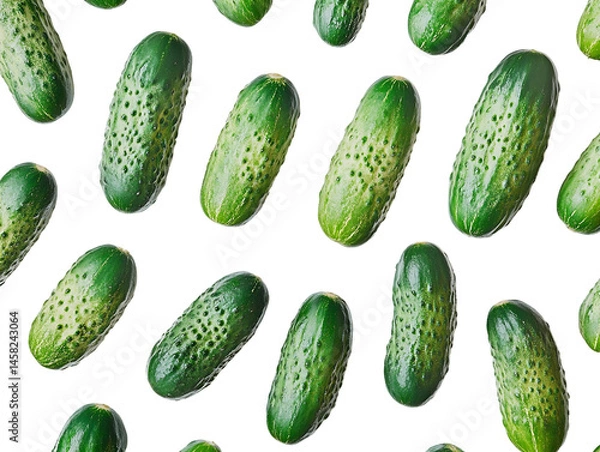 Fototapeta Vibrant Green Cucumbers Pattern on Transparent Background, PNG