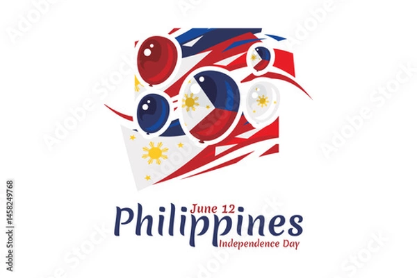 Fototapeta June 12, Independence Day. National day of Philippines Vector illustration. Suitable for greeting card, poster and banner.