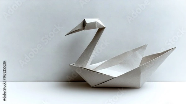 Obraz Folded paper swan against a plain background.