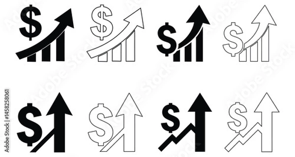 Obraz Growth Chart Icon Set Vector Illustration of Business and Financial Progress.