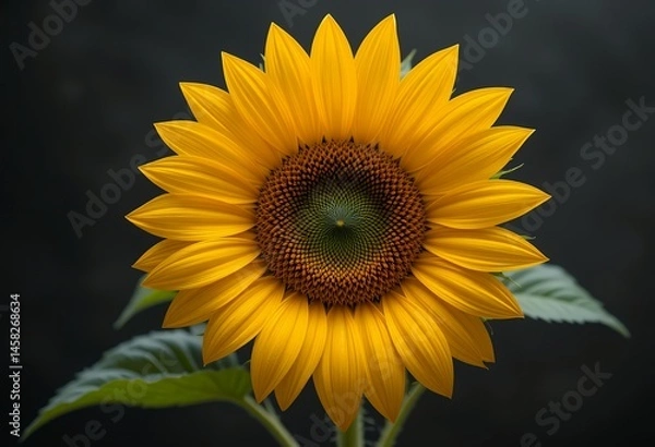 Fototapeta Radiant sunflower blooms, captivating the golden hour with its symmetrical petals and intricate details