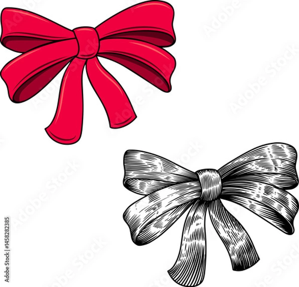 Obraz Illustration of bow in engraving style isolated on white background. Design element for emblem, sign, poster, card, banner. Vector illustration