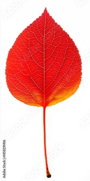Fototapeta Beautiful red autumn leaf isolated on white background