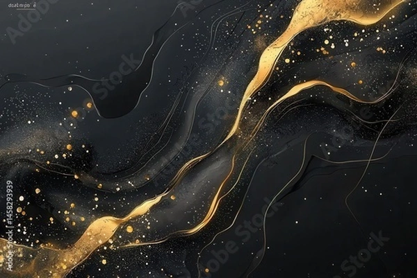 Fototapeta Elegant Black and Gold Abstract Background with Fluid Patterns