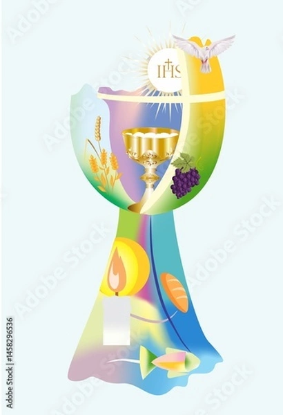 Fototapeta composition with characteristic symbols of holy communion