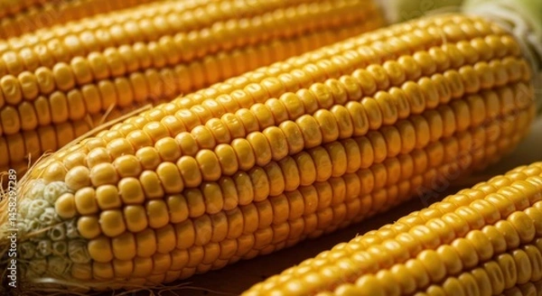 Obraz Several ears of corn are shown close up with yellow kernels visible.