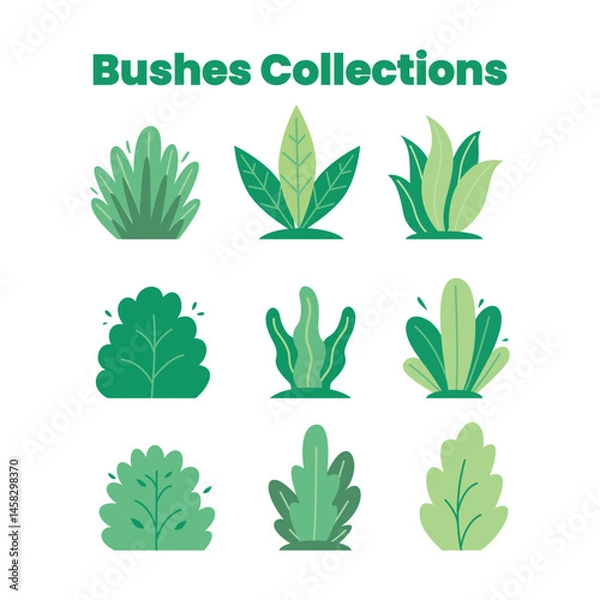 Obraz Set of Unique Bush Vector Illustrations in Flat Style – Cute Nature Elements