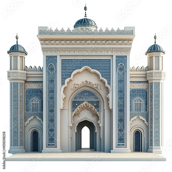 Fototapeta 3D front view illustration of a Tazotas Palace Morocco monument isolated on a white transparent background.