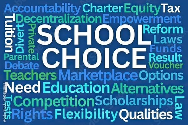 Obraz School Choice Word Cloud on Blue Background