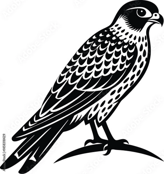 Obraz Minimalistic vector silhouette of a perched kestrel with wings tucked on white background great for falconry or birdwatching design
