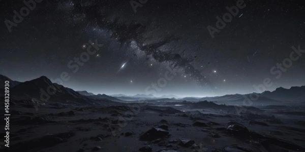 Fototapeta Vast, starlit expanse, cosmic dust motes scattered across inky black ,  serene,  deep space