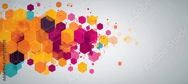 Obraz Dynamic hexagonal abstract in vibrant colors against gray background