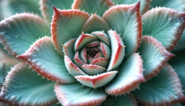 Fototapeta Detailed View of Green Succulent with Red-Tipped Leaves