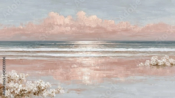 Fototapeta Soft peach and cream abstract minimalist horizon with ample space