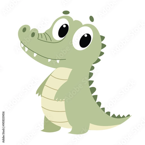 Fototapeta Cute Little Crocodile in Flat Style Isolated on White Background. Hand Drawn Vector Art.