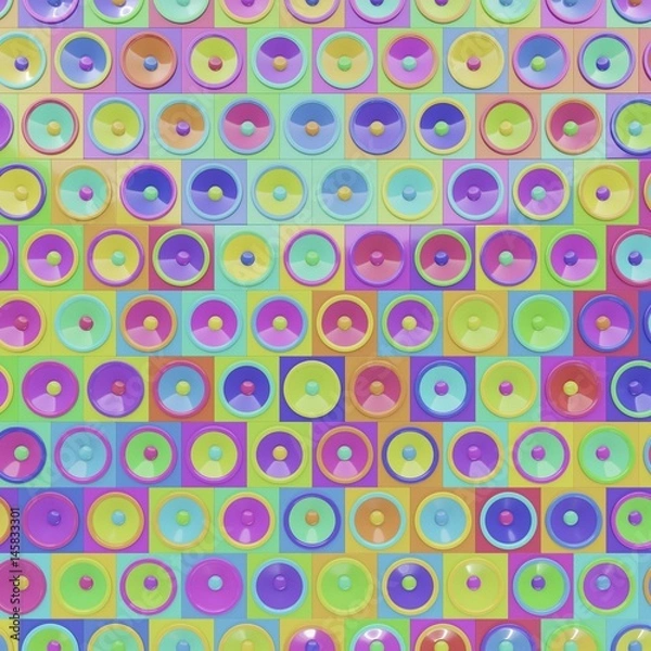 Fototapeta Endless Wall of Simple Speaker Cones of Multiple Vibrant Colors