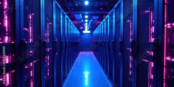 Obraz Modern Data Center Interior with Colorful LED Lighting Effects