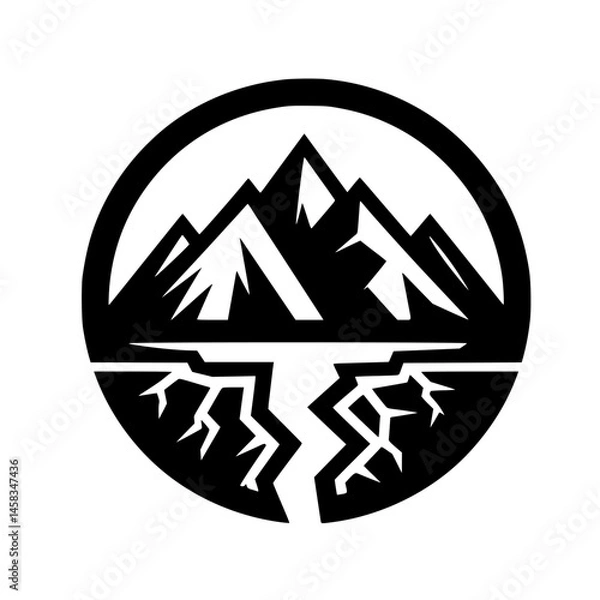 Fototapeta Mountain Range Split: Abstract Black and White Logo Design