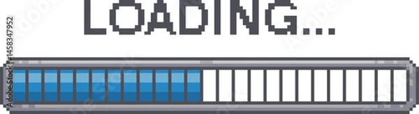 Fototapeta Pixel loading bar. Retro 8 bit game interface. Download progress status frame.