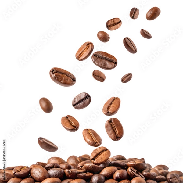 Fototapeta Roasted Coffee Beans Falling: High-Quality Image for Your Project on transparent background
