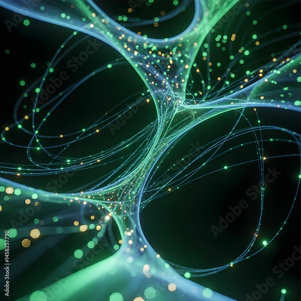 Fototapeta Flowing lines and particles suggest movement and interconnectedness.